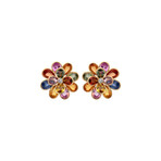 18K Yellow Gold Multi Sapphire + Diamond Flower Earrings