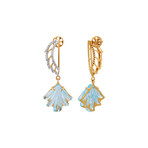 14K Yellow Gold Blue Topaz + Diamond Wing Earrings
