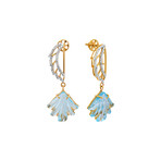 14K Yellow Gold Blue Topaz + Diamond Wing Earrings