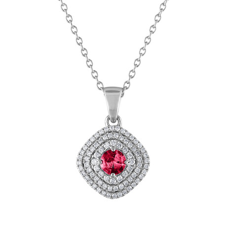 Tresorra // 18K White Gold Diamond + Ruby Necklace II // 18" // New