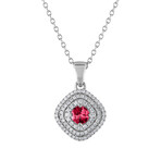 18K White Gold Diamond + Ruby Necklace II // 18" // New