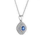 18K White Gold Diamond + Blue Sapphire Pendant // 18"