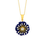 14K Yellow Gold Lapis + Diamond Floral Necklace // 16"