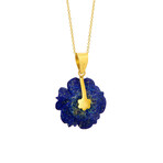 14K Yellow Gold Lapis + Diamond Floral Necklace // 16"
