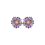 14K Yellow Gold Amethyst + Diamond Floral Carved Earrings // Pre-Owned
