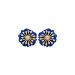 14K Yellow Gold Lapis + Diamond Floral Carved Earrings