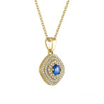 18K Yellow Gold Diamond + Blue Sapphire Pendant // 18"