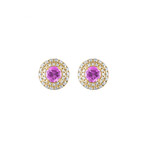 18K Yellow Gold Diamond + Pink Sapphire Earrings