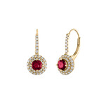 18K Yellow Gold Diamond + Ruby Drop Earrings // New