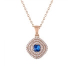 18K Rose Gold Diamond + Blue Sapphire Pendant // 18"