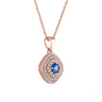 18K Rose Gold Diamond + Blue Sapphire Pendant // 18"