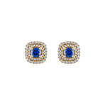 18K Yellow Gold Diamond + Blue Sapphire Earrings I