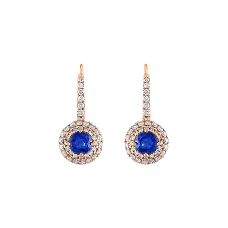 18K Rose Gold Diamond Sapphire Drop Earrings // New