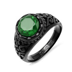 Anthony Jacobs // Stainless Steel + Simulated Diamond Ring // Black + Green (Size 9)