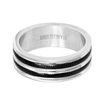 Anthony Jacobs // Stainless Steel Inlay Ring // Metallic + Black (Size 9)