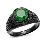 Anthony Jacobs // Stainless Steel + Simulated Diamond Ring // Black + Green (Size 9)