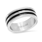 Anthony Jacobs // Stainless Steel Inlay Ring // Metallic + Black (Size 9)
