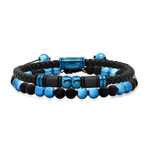 Anthony Jacobs // Braided + Beaded Bracelet Set // Black + Blue