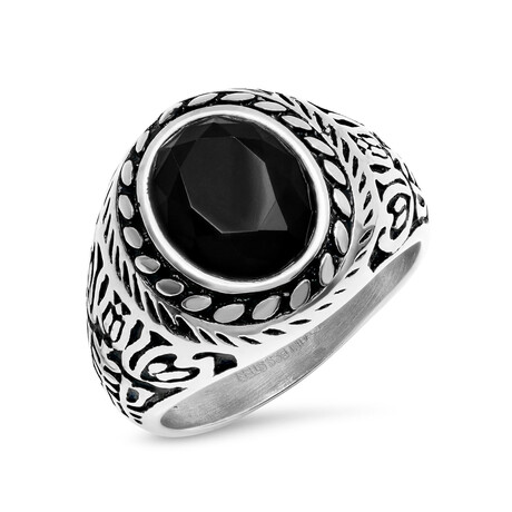Anthony Jacobs // Stainless Steel Floral Accented Ring // Metallic (Size 9)