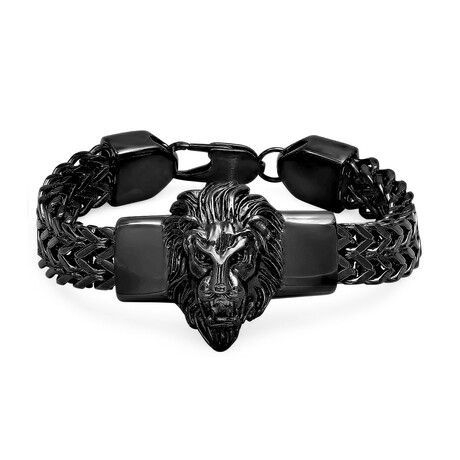 Lion Head Box Chain Bracelet // Black