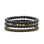 Anthony Jacobs // Braided Bracelet + Lava Beaded Bracelet Set // Black + Gold