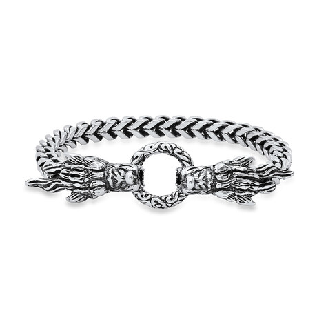 Anthony Jacobs // Stainless Steel + Simulated Diamond Dragon Head Bracelet // Metallic