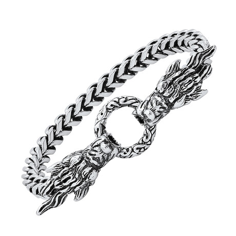 Stainless Steel + Simulated Diamond Dragon Head Bracelet // Oxidized Silver