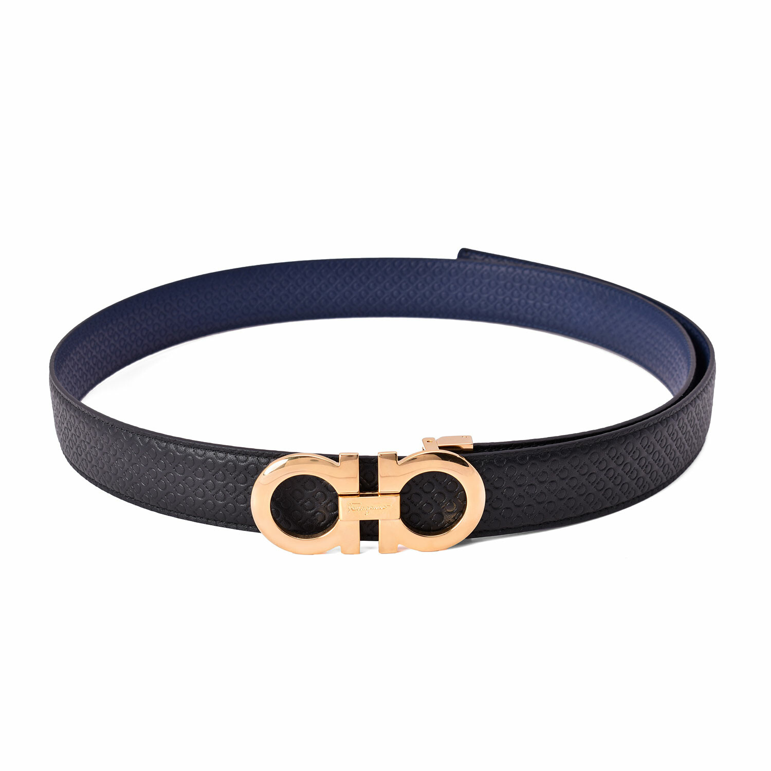 Salvatore Ferragamo Logo Cut-To-Fit Reversible Belt // Black + Blue ...