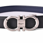 Salvatore Ferragamo Pebbled Cut-To-Fit Reversible Belt // Black + Blue (Max Length 40")