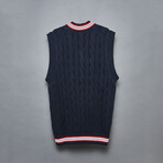 Tennis Vest // Navy + Persian Red + White (L)