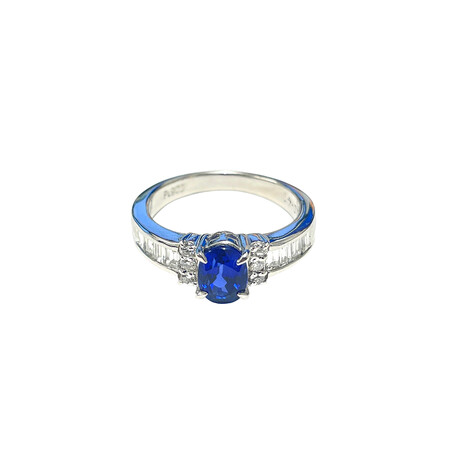 Estate Platinum Sapphire + Diamond Ring // Ring Size: 5 // Pre-Owned