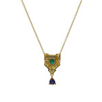 Estate 18k Yellow Gold + Platinum Emerald, Sapphire, Diamond Necklace // 16" // Pre-Owned