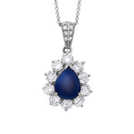Estate 18k White Gold + Platinum Diamond Sapphire Pendant Necklace // 18" // Pre-Owned