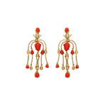 Estate 18k Yellow Gold Diamond + Coral Earrings // Pre-Owned