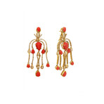 Estate 18k Yellow Gold Diamond + Coral Earrings // Pre-Owned