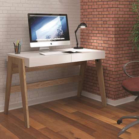 Summer Office Desk // White + Light Oak
