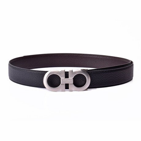 Salvatore Ferragamo Pebbled Cut-To-Fit Reversible Belt V2 // Black + Dark Brown (Max Length 40")