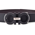 Salvatore Ferragamo Pebbled Cut-To-Fit Reversible Belt V1 // Black + Dark Brown