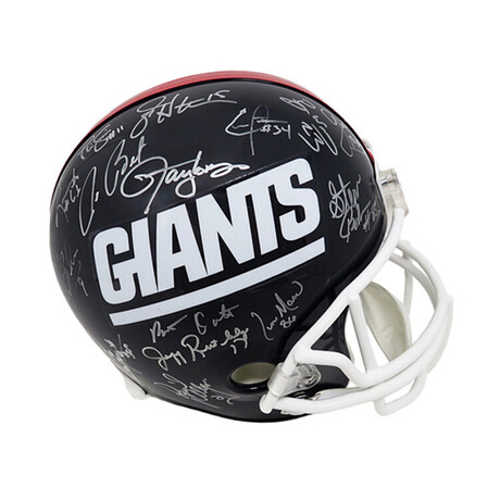 New York Giants Super Bowl XXI & XXV + Team Signed Super Bowl XXI & XXV Champs Logo // Riddell Replica Helmet // Full Size // 28 Signatures