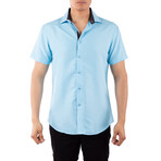 Solid Short Sleeve Button Up Shirt // Blue (M)