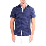 Dotted Short Sleeve Button Up Shirt // Navy (M)