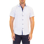 Anchor Short Sleeve Button Up Shirt // White + Blue (L)
