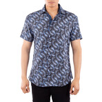 Paisley Short Sleeve Button Up Shirt // Blue (S)