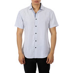 Patterned Short Sleeve Button Up Shirt // White + Blue (M)