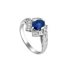 Platinum Diamond + No Heat Sapphire Ring // Ring:Size 6.5 // Pre-Owned