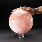 Large Polished Rose Quartz Sphere + Acrylic Display Stand