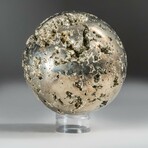 Genuine Polished Pyrite Sphere + Acrylic Display Stand