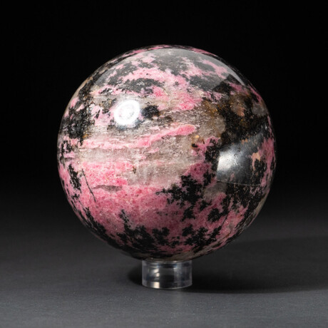 Genuine Polished Imperial Rhodonite Sphere + Acrylic Display Stand // V2