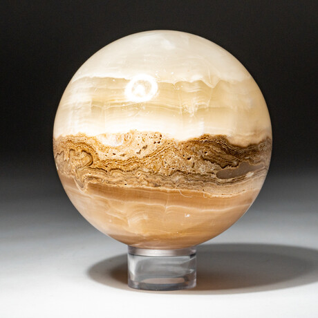 Genuine Polished Honey Onyx Sphere + Acrylic Display Stand