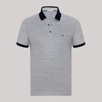 Solid Collar Printed Short Sleeve Polo // White + Black (M)